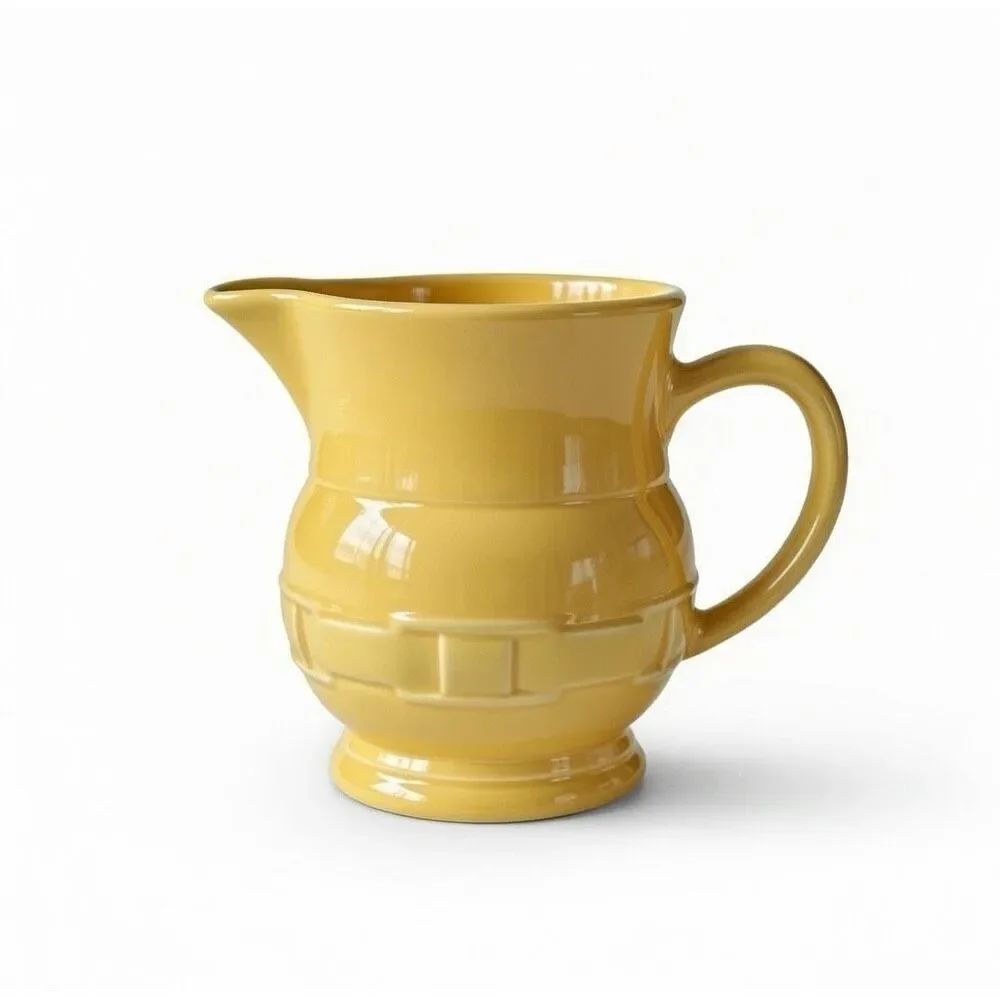 Longaberger Pottery Woven Tradition Butternut Yellow Large Pitcher Made In USA